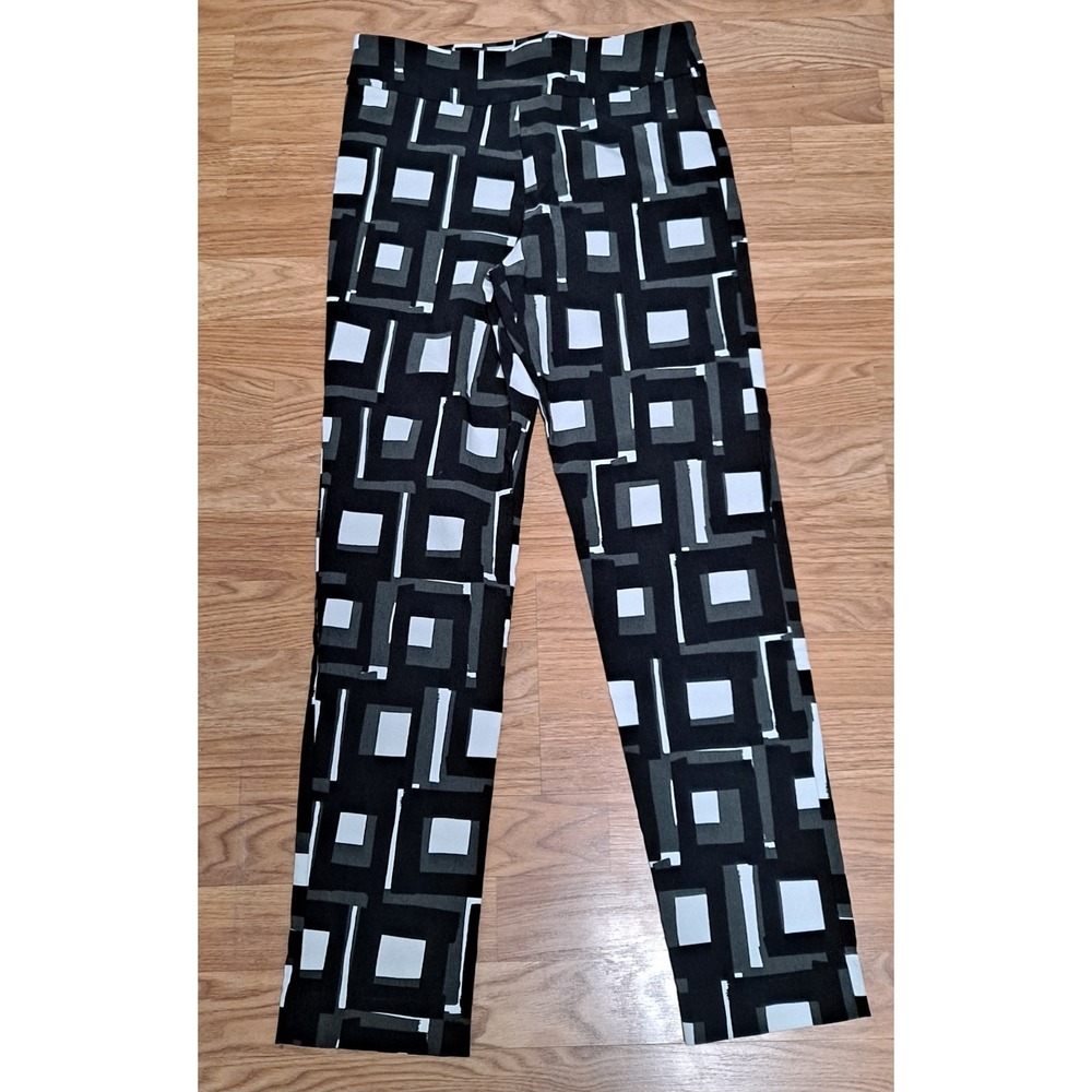 Women's Crazy Larry Geometric Black & White & Grey Pull On Pant Size 8